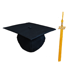 Black matte cap with gold tassel with a gold 2022 year date